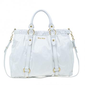 Miu Miu Vitello Luxe Ruched Leather Tote