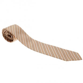 Pre Owned Gucci Beige Striped Silk Tie