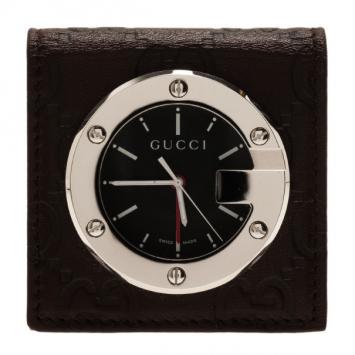 Gucci Black Stainless Steel Brow Leather Unisex Alarm Clock 40MM