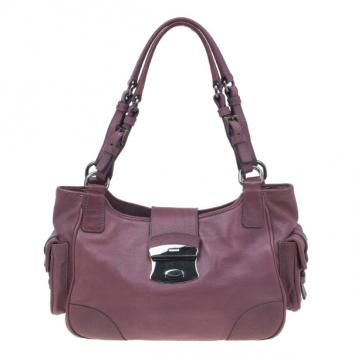 Prada Purple Calfskin Leather Antic Lock Rocket Hobo