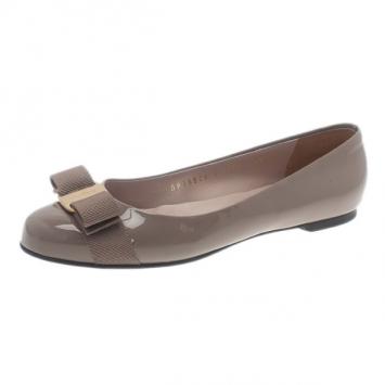 Salvatore Ferragamo Nude Patent Varina Ballet Flats Size 36
