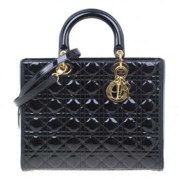 Dior Black Patent Leather Large Lady Dior