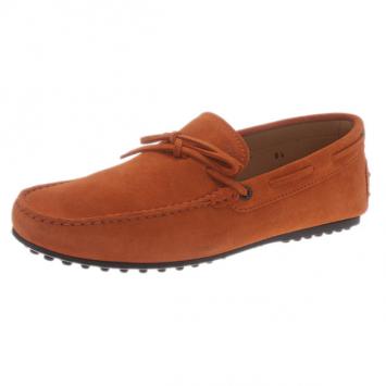 Pre Owned Tod's Brick Orange Suede Bow Loafers Size 40.5