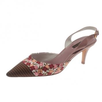 Louis Vuitton Floral Print Pointed Toe Slingback Sandals Size 40