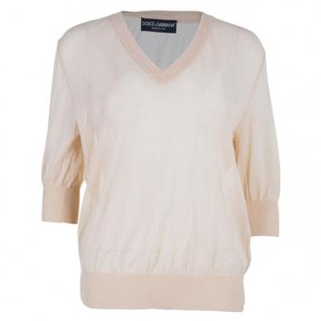 Dolce and Gabbana Peach Knit V-Neck Sweater S