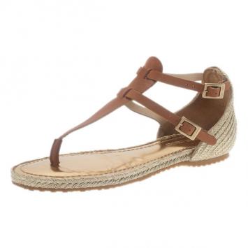 Jimmy Choo Brown Leather Pabla T-Strap Sandals Size 37.5