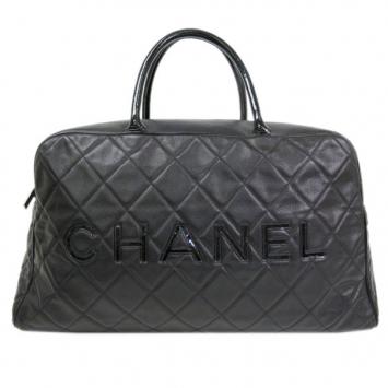 Chanel Black Lambskin Leather Large Boston Bag