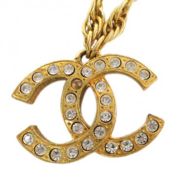 Chanel Vintage CC Crystal Large Logo Pendant Necklace