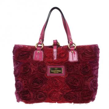 Valentino Red Silk and Leather Rosier Tote