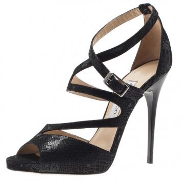 Jimmy Choo Black Python Embossed Virtue Strappy Sandals Size 40
