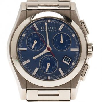 Pre Owned Gucci Blue Stainless Steel Pantheon Men's Wristwatch 35MM