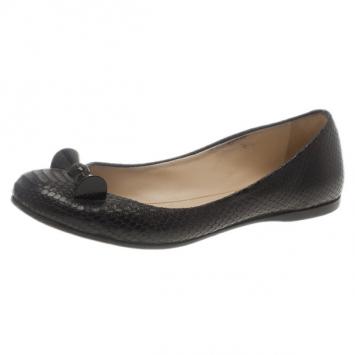 Fendi Black Python Embossed Ballet Flats Size 38.5