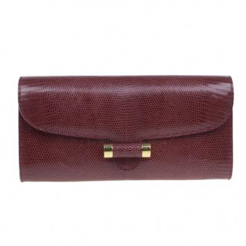 Saint Laurent Paris Maroon Patent Lizard Sac Muse Clutch