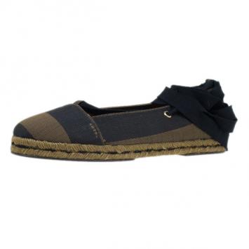 Fendi Brown Pequin Canvas Espadrille Wrap around Ballet Flats Size 38