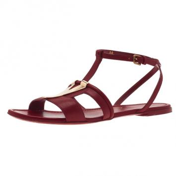 Saint Laurent Paris Red Leather New Ycon Sandals Size 38
