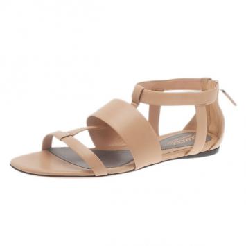 Gucci Beige Leather Belle Flat Gladiator Sandals Size 38