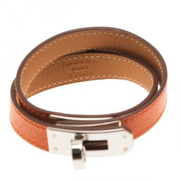 Hermes Kelly Double Tour Orange Leather Bracelet M