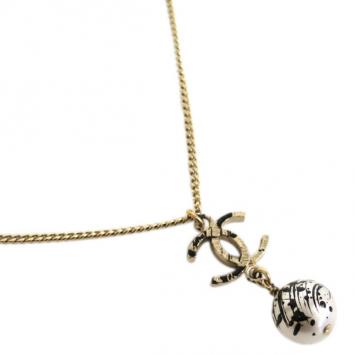 Chanel CC Pearl Graffiti Black and White Pendant Necklace