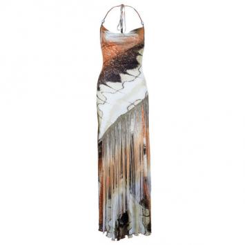 Class by Roberto Cavalli Printed Fringe Maxi Dress M