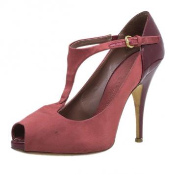 Giuseppe Zanotti Red Satin T-Strap Pumps Size 37.5