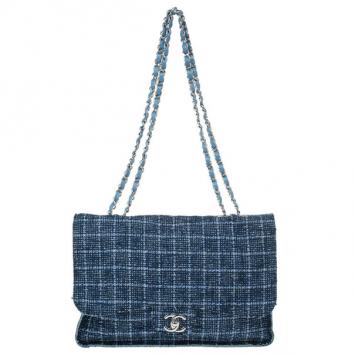 Chanel Blue Tweed Jumbo Flap Bag
