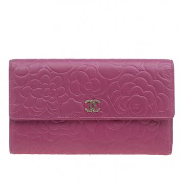 Chanel Pink Lambskin Camellia Flap Wallet