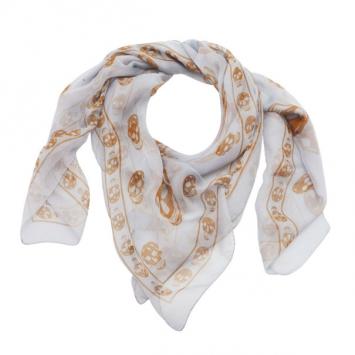 Alexander McQueen Grey Skull Silk Scarf