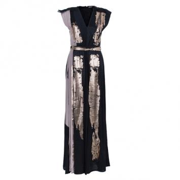 Bottega Veneta Metallic Chiffon and Georgette Gown S