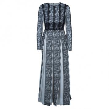 Dolce and Gabbana Monochrome Lace Silk Blend Organza Gown M