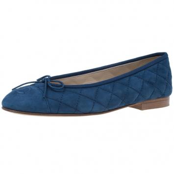 Chanel Blue Quilted Suede CC Ballet Flats Size 38