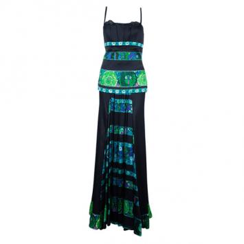 Roberto Cavalli Printed Paneled Top And Skirt Set M
