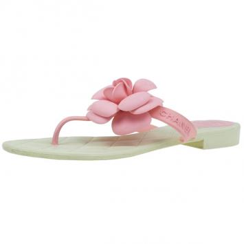 Chanel Pink Camellia Thong Sandals Size 37