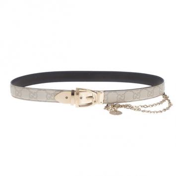 Gucci Cream GG Leather Chain Detail Belt 85CM