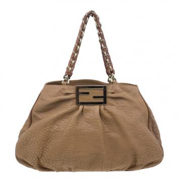 Fendi Natural Brown Leather Mia Chain Strap Tote