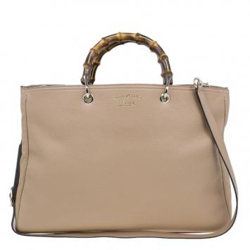Gucci Beige Leather Large Bamboo Shopper Leather Tote