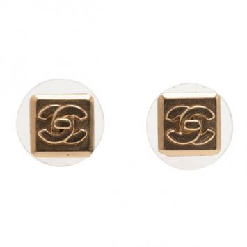 Chanel Square Turnlock CC Logo Pierced Earrings