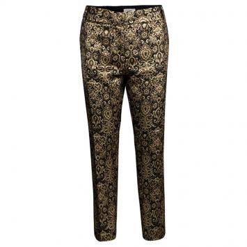 Pre Owned Paul and Joe Black and Gold Floral Brocade Straight Fit Pants L