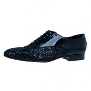 Pre Owned Jimmy Choo Black Patent Glitter Barker Oxfords Size 43