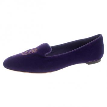 Alexander McQueen Purple Velvet Skull Smoking Slippers Size 41