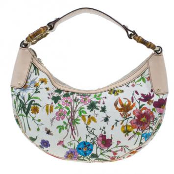 Gucci Floral Canvas Flora Bamboo Ring Hobo Limited Edition