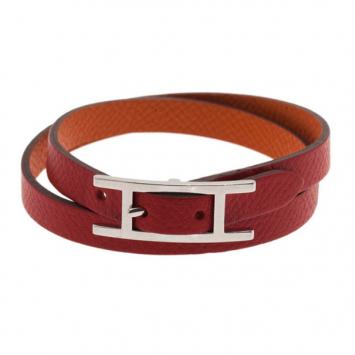 Hermes Behapi Double Tour Orange and Red Reversible Bracelet M