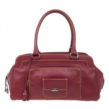 Tod's Red Leather Top Handle Front Pocket Satchel