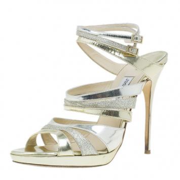 Jimmy Choo Gold Metallic Buzz Cage Sandals Size 41