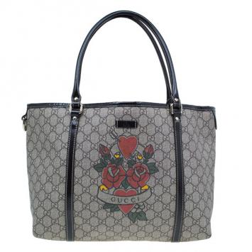 Gucci Monogram Canvas Rose Heart Tattoo Tote