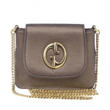 Gucci Metallic Gold Leather Small Logo Detail Chain Link Crossbody Bag