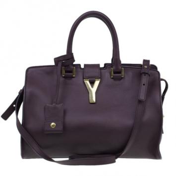 Saint Laurent Paris Burgundy Leather Small Classic Y Cabas Tote