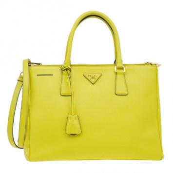 Prada Yellow Saffiano Small Double Zip Top Handle Tote