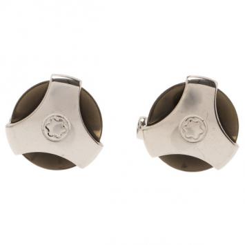 Pre Owned Montblanc Silver Obsidian Cufflinks