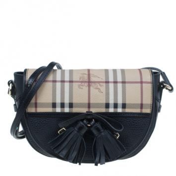 Burberry Black Haymarket Leather 'Maydown' Crossbody Bag