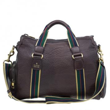 Pre Owned Gucci Brown Leather Travel Bag